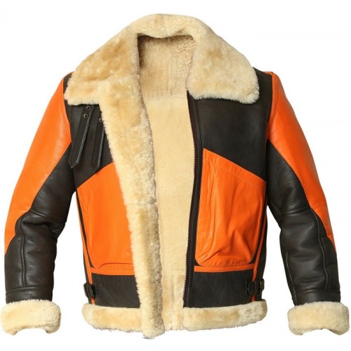 B3 Bomber Aviator Winter Shearling Two Tone Leather Jacket